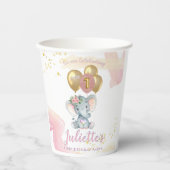 ピンク魅力的フローラ象ファースト誕生日ガール 紙コップ (正面)