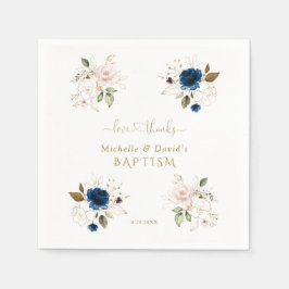 ピンク魅力的ブルー金ゴールドフローラツインズバプテスマ スタンダードカクテルナプキン