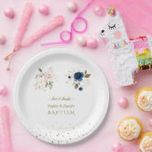 ピンク魅力的ブルー金ゴールド花双生児バプテスススクー ペーパープレート (パーティー)