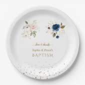ピンク魅力的ブルー金ゴールド花双生児バプテスススクー ペーパープレート (正面)