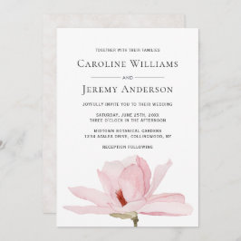 ピンク魅力的マグノリア結婚式招待状 招待状