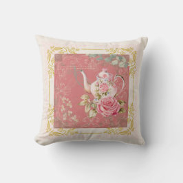 ピンク魅力的ヴィンテージビベスコテージティーポット クッション