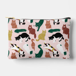 ピンク魅力的色の背景に手書き猫 アクセサリーポーチ