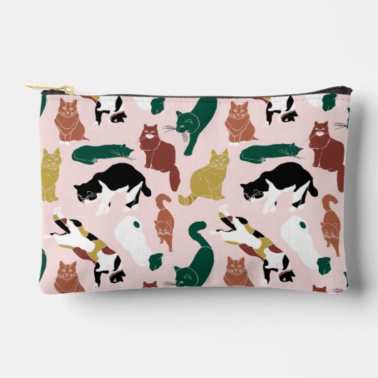 ピンク魅力的色の背景に手書き猫 アクセサリーポーチ (正面)