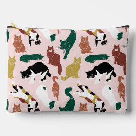 ピンク魅力的色の背景に手書き猫 アクセサリーポーチ