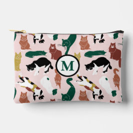 ピンク魅力的色の背景に手書き猫 アクセサリーポーチ