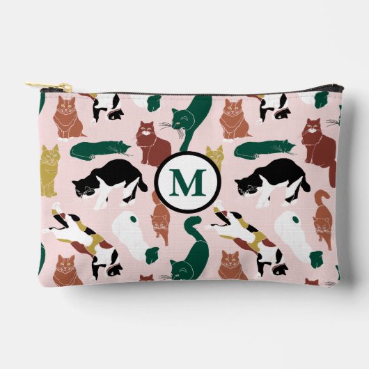 ピンク魅力的色の背景に手書き猫 アクセサリーポーチ (正面)
