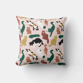 ピンク魅力的色の背景に手書き猫 クッション