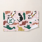 ピンク魅力的色の背景に手書き猫 バスタオルセット (ハンドタオル)