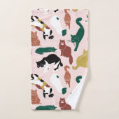 ピンク魅力的色の背景に手書き猫 バスタオルセット (ハンドタオル)