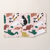 ピンク魅力的色の背景に手書き猫 バスタオルセット (ハンドタオル)