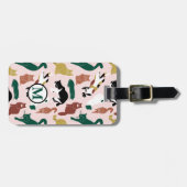 ピンク魅力的色の背景に手書き猫 ラゲッジタグ (正面横)