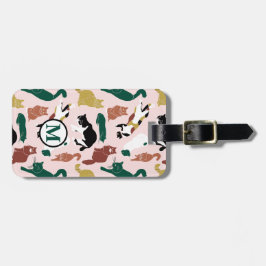 ピンク魅力的色の背景に手書き猫 ラゲッジタグ