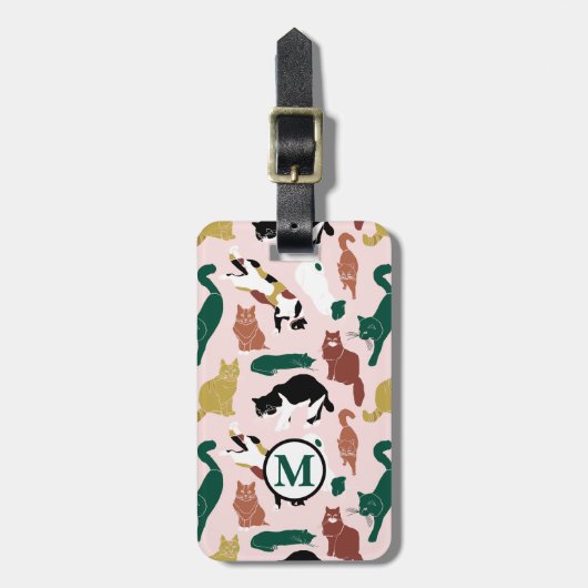 ピンク魅力的色の背景に手書き猫 ラゲッジタグ (正面縦)