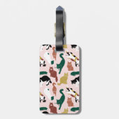 ピンク魅力的色の背景に手書き猫 ラゲッジタグ (裏面縦)