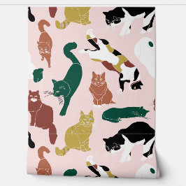 ピンク魅力的色の背景に手書き猫 壁紙