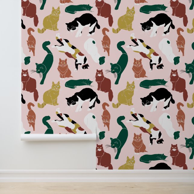 ピンク魅力的色の背景に手書き猫 壁紙 (アプリケーション)