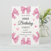 ピンク魅力的誕生日招待状とボーエレガントー シーズンカード (スタンド正面)