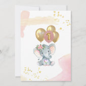 ピンク魅力的象フォトファースト誕生日ガール サンキューカード (裏面)