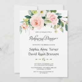 ピンク魅力的赤面フラワーリハーサルディナー 招待状