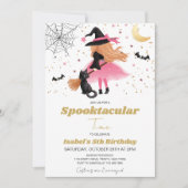 ピンク魔女のハロウィン誕生日招待状 招待状 (正面)