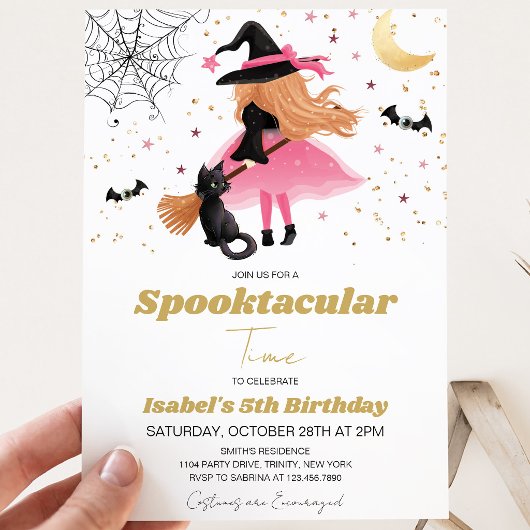 ピンク魔女のハロウィン誕生日招待状 招待状