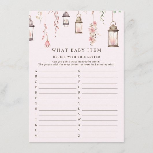 ピンク魔法どのようなベビーアイテム赤ちゃんシャワーゲーム エンクロージャーカード (正面)