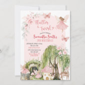 ピンク魔法の森フェアリーフェアリーフラッター&トゥウィル誕生日 招待状 (正面)