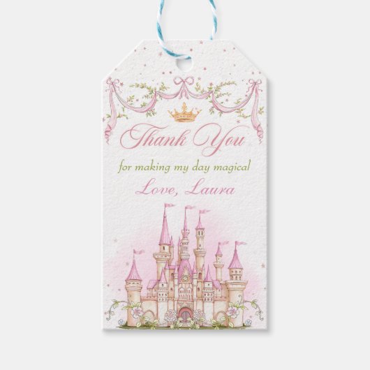 ピンク魔法プリンセス城誕生日ギフトラベル ギフトタグ (正面)