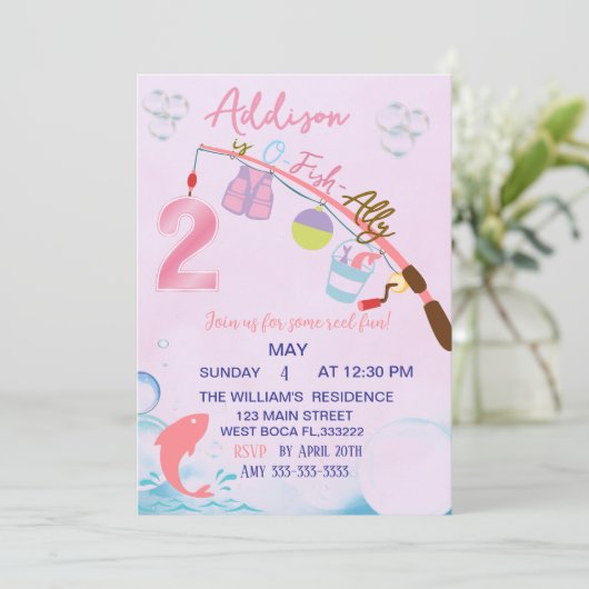 ピンク魚釣り2nd誕生日O-Fish-Ally二誕生日 招待状 (スタンド正面)
