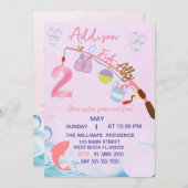 ピンク魚釣り2nd誕生日O-Fish-Ally二誕生日 招待状 (正面/裏面)