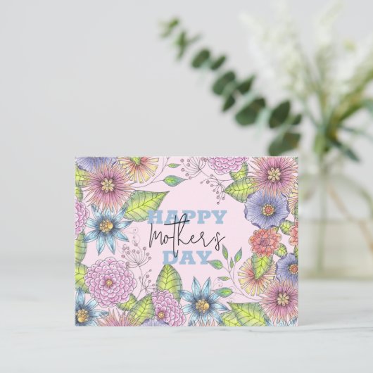 ピンク鮮やかがかった紫色の花母の日 ポストカード (スタンド正面)