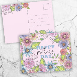 ピンク鮮やかがかった紫色の花母の日 ポストカード