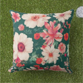 ピンク鮮やかがかった赤と繊細な白い花 アウトドアクッション (芝生)