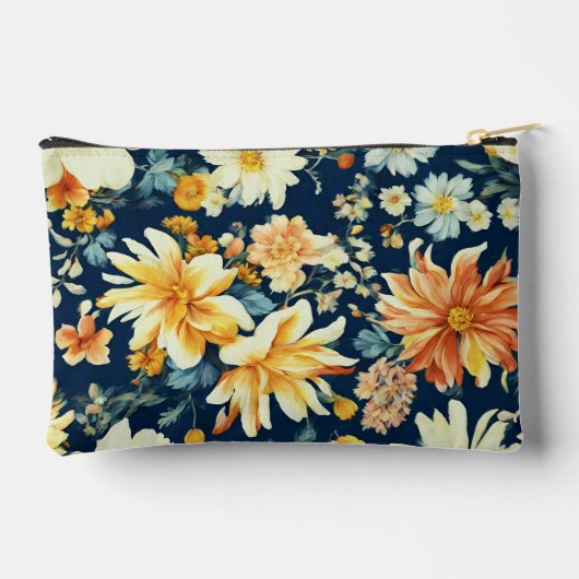 ピンク鮮やかがかった赤と繊細な白い花 アクセサリーポーチ (裏面)