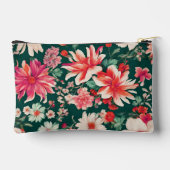 ピンク鮮やかがかった赤と繊細な白い花 アクセサリーポーチ (裏面)