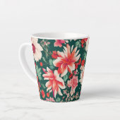 ピンク鮮やかがかった赤と繊細な白い花 カフェラテマグ (左アングル)