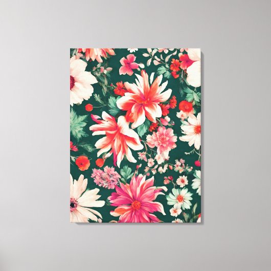 ピンク鮮やかがかった赤と繊細な白い花 キャンバスプリント (正面)