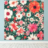 ピンク鮮やかがかった赤と繊細な白い花 キャンバスプリント (インサイチュ (ウッドフロア))