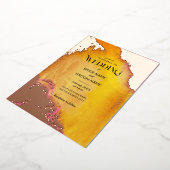 ピンク鮮やかとオレンジのテクスチ結婚ャ 箔招待状 (回転した状態)