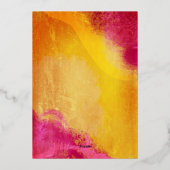 ピンク鮮やかとオレンジのテクスチ結婚ャ 箔招待状 (裏面)