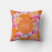 ピンク鮮やかとオレンジのフローラガーデン名前をカスタムする クッション (裏面)