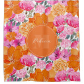 ピンク鮮やかとオレンジのフローラガーデン名前をカスタムする シャワーカーテン (正面)