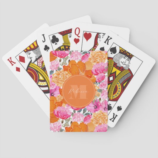 ピンク鮮やかとオレンジのフローラガーデン名前をカスタムする トランプ (裏面)
