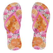 ピンク鮮やかとオレンジのフローラガーデン名前をカスタムする ビーチサンダル (ソール)