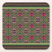ピンク鮮やかとグリーンの抽象芸術ファブリックアート スクエアペーパーコースター (正面)