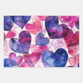 ピンク鮮やかとブルーの水色抽象芸術ハート ラッピングペーパーシート (正面3)