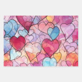 ピンク鮮やかとブルーの水色抽象芸術ハート ラッピングペーパーシート (正面)