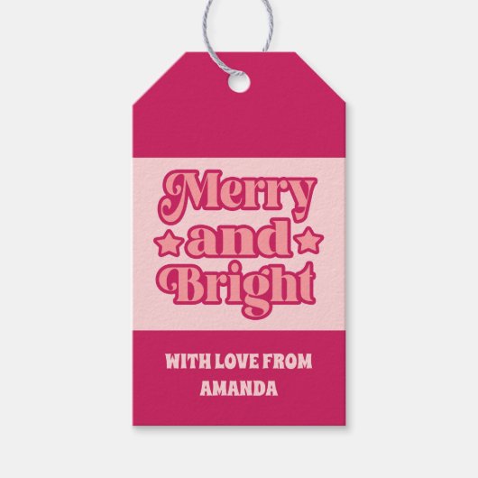 ピンク鮮やかとメリー明るいクリスマス ギフトタグ (正面)
