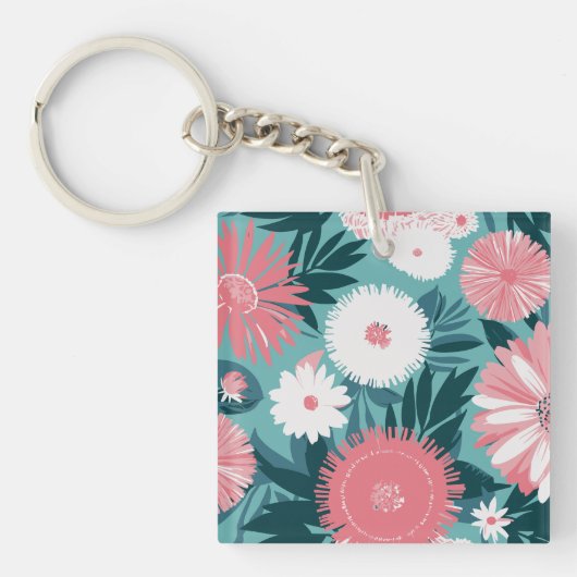 ピンク鮮やかと白のフローラ交響曲 キーホルダー (正面)